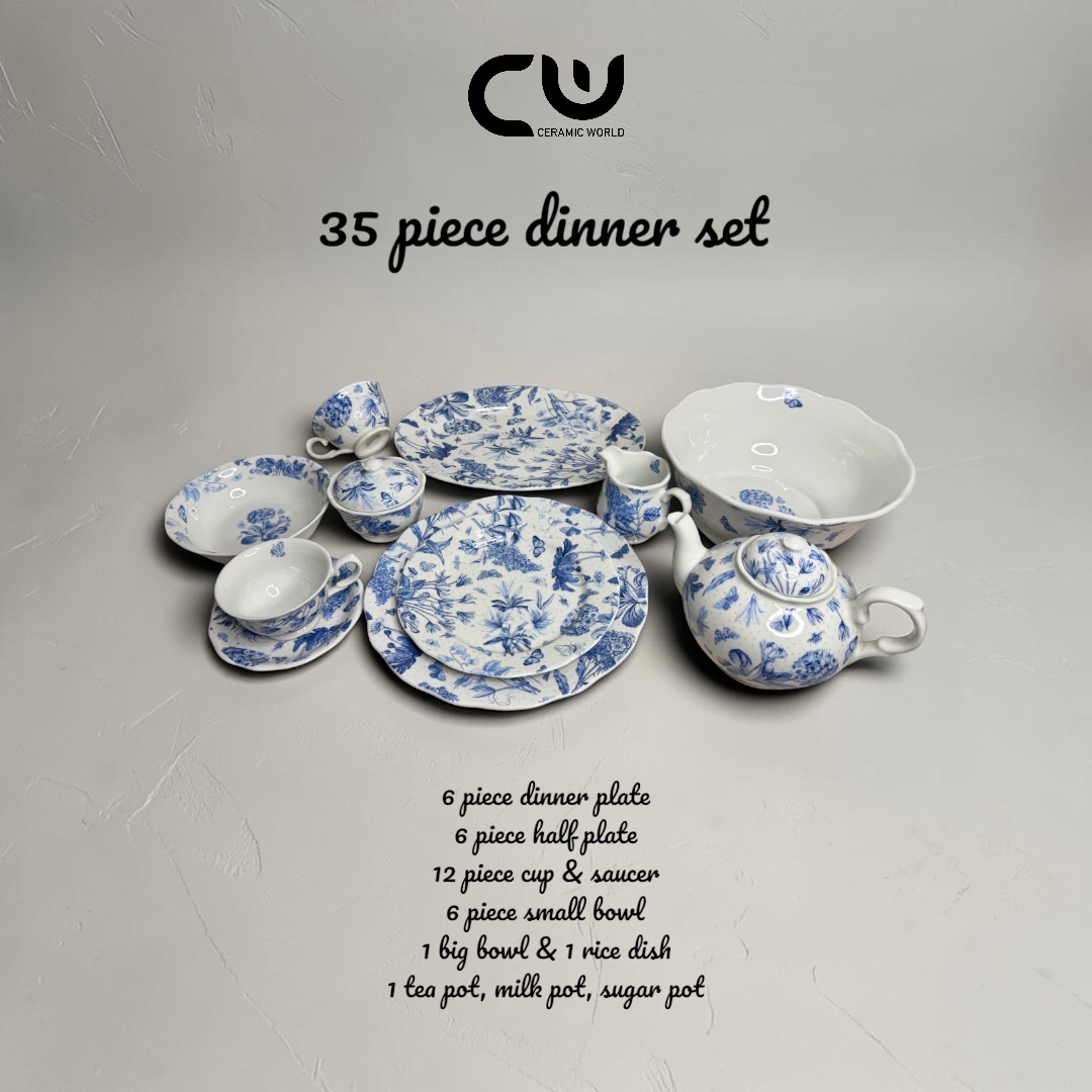 Dinner Set - Botanic Blue - 35 piece